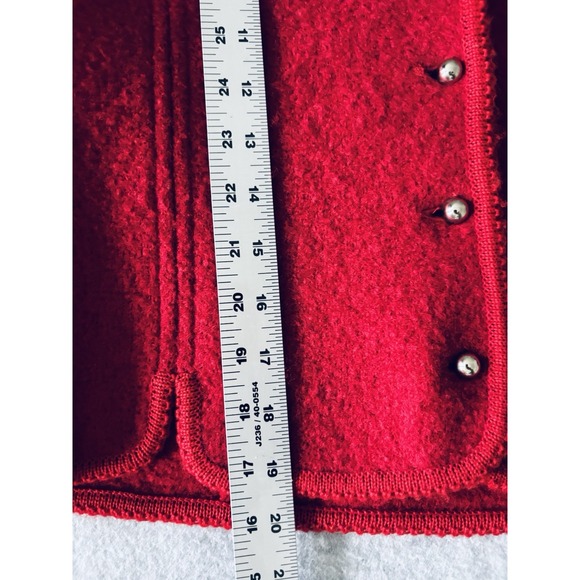 Vintage The Eagles Eye Size 10 Boiled Wool Red Cardigan Sweater Silver Buttons - Picture 11 of 14